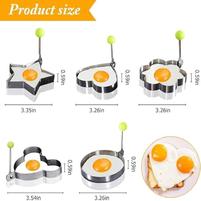 FUIN 5Pcs Set Fried Egg Rings Mold Non Stick For Griddle Pan Egg Shaper Pancake Maker With Handle Stainless Steel Egg Form For Frying Cooking - Image 2