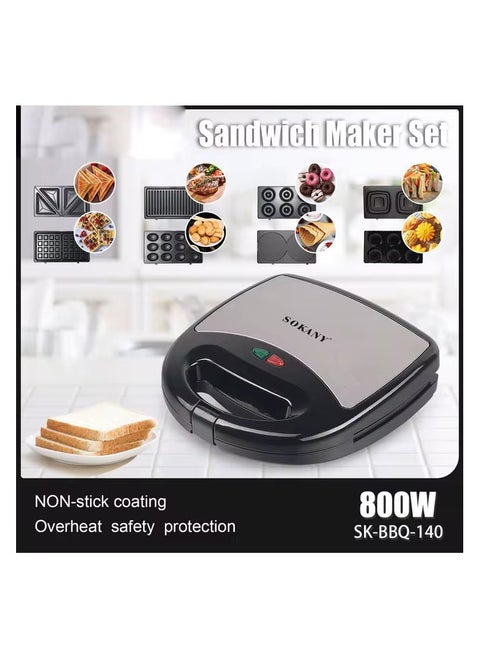 8 IN 1 Multifunctional Sandwich Maker(Grill,Sandwich,Toast, Waffle,Donut ...)/Double Side Heating /800W( SK-BBQ-140)