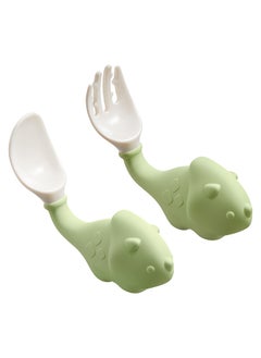 Babycare Babycare - Dino Spoon and Fork Set Green – BPA-Free, Easy-Grip Utensils for Toddlers and Babies, Safety Approved  - Image 1