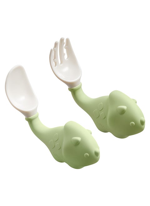 Babycare - Dino Spoon and Fork Set Green – BPA-Free, Easy-Grip Utensils for Toddlers and Babies, Safety Approved
