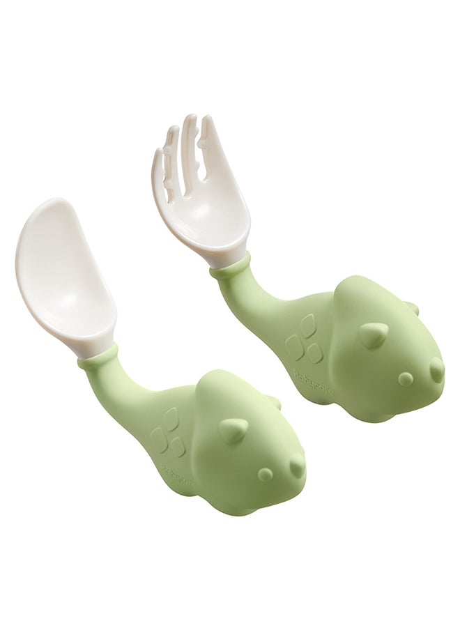 Babycare - Babycare - Dino Spoon and Fork Set Green – BPA-Free, Easy-Grip Utensils for Toddlers and Babies, Safety Approved - Image 1
