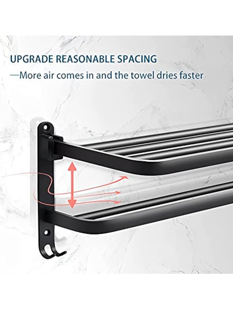 YelaJoy Towel Racks, Dual Folding Towel Rack, Bathroom Towel Rack Wall Mounted, for More Stable Storage, Waterproof & Rustproof Space Aluminum (Black, 60cm) - Image 5