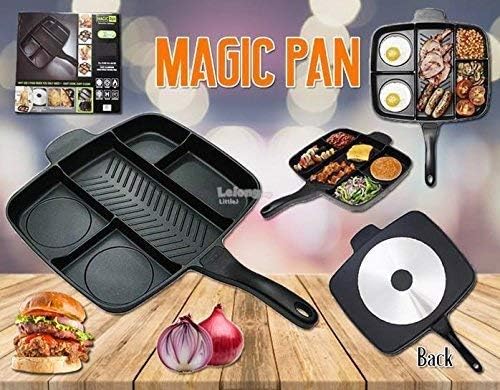 PIHARVA Magic pan Double Sided Magic Frying Pan NonStick 5 in 1 Fry Pan Divided Grill Fry Oven Meal Skillet Non Stick Black - Image 5