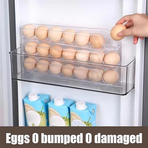 Krevia Rolling Egg Holder for Refrigerator | 3 Tier Egg Storage Container Dispenser | Stackable Egg Containers With Removable Overlay Design | Clear Egg Tray for Fridge (Transparent) - Image 4