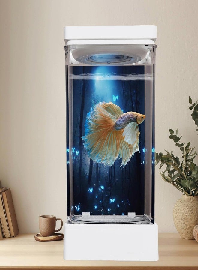 Scroll Store 1L Acrylic Betta Fish Tank | Mini Transparent Desktop Aquarium with Multicolor LED Light (USB Powered) Easy to Clean & Maintain, Portable Small Fish Tank (White) - Image 1