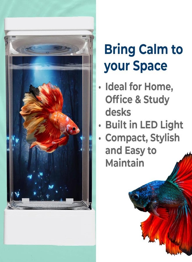 Scroll Store 1L Acrylic Betta Fish Tank | Mini Transparent Desktop Aquarium with Multicolor LED Light (USB Powered) Easy to Clean & Maintain, Portable Small Fish Tank (White) - Image 2
