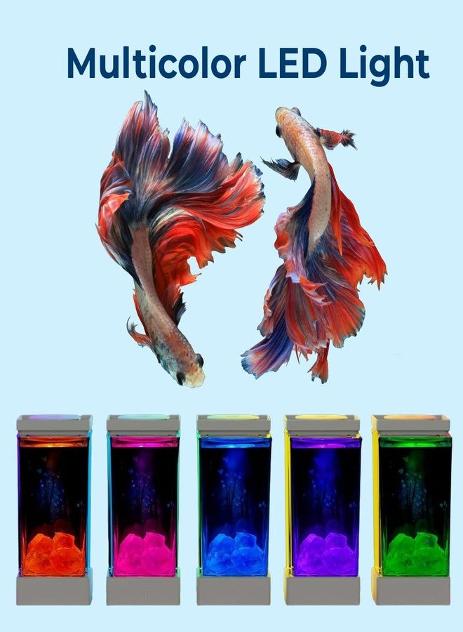 Scroll Store 1L Acrylic Betta Fish Tank | Mini Transparent Desktop Aquarium with Multicolor LED Light (USB Powered) Easy to Clean & Maintain, Portable Small Fish Tank (White) - Image 3