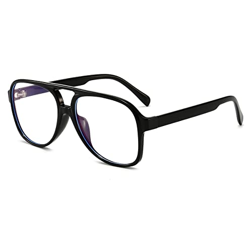 JOVAKIT Aviator Non-prescription Glasses for Women Men Pilot Frame Clear Lens Eyeglasses Fashion Square Frame Glasses (Black) - Image 1