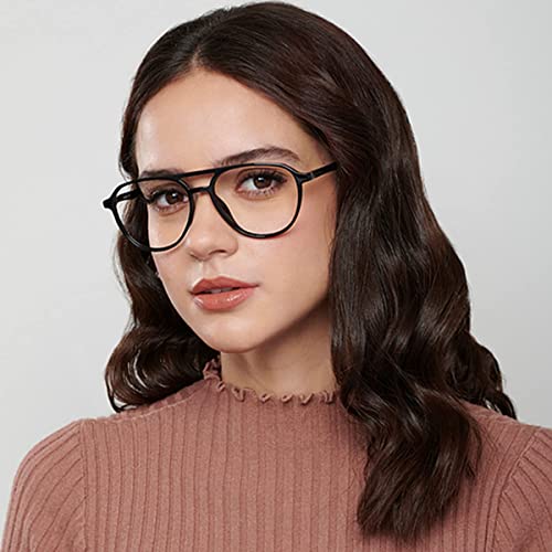 JOVAKIT Aviator Non-prescription Glasses for Women Men Pilot Frame Clear Lens Eyeglasses Fashion Square Frame Glasses (Black) - Image 3