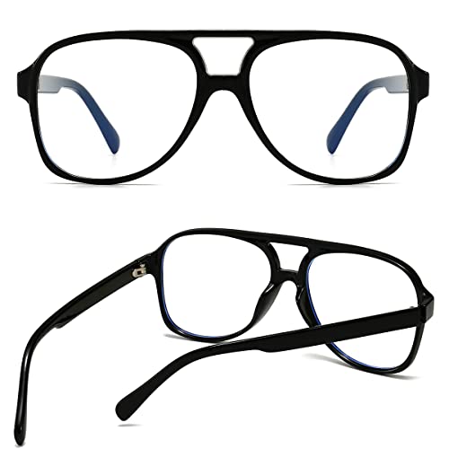 JOVAKIT Aviator Non-prescription Glasses for Women Men Pilot Frame Clear Lens Eyeglasses Fashion Square Frame Glasses (Black) - Image 2