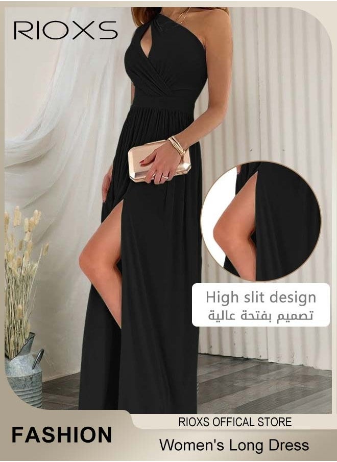 Women's Elegant Evening Dress, One Side Shoulder Sleeveless Split High Waist Bodycon Long Dress, Wedding Guest Dress, Ladies High Slit Dresses For Formal Business Party - pzsku/Z3E476A413BE15AEA9A25Z/45/_/1735096316/fcc1bad0-fe72-4188-ab26-8961b9fd3c2e