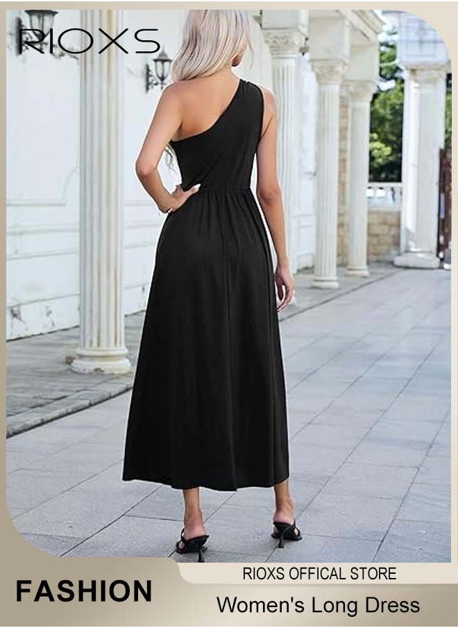 Women's Elegant Evening Dress, One Side Shoulder Sleeveless Split High Waist Bodycon Long Dress, Wedding Guest Dress, Ladies High Slit Dresses For Formal Business Party - pzsku/Z3E476A413BE15AEA9A25Z/45/_/1735096589/242511fc-df5a-4c79-81ad-49d1d6f06b80