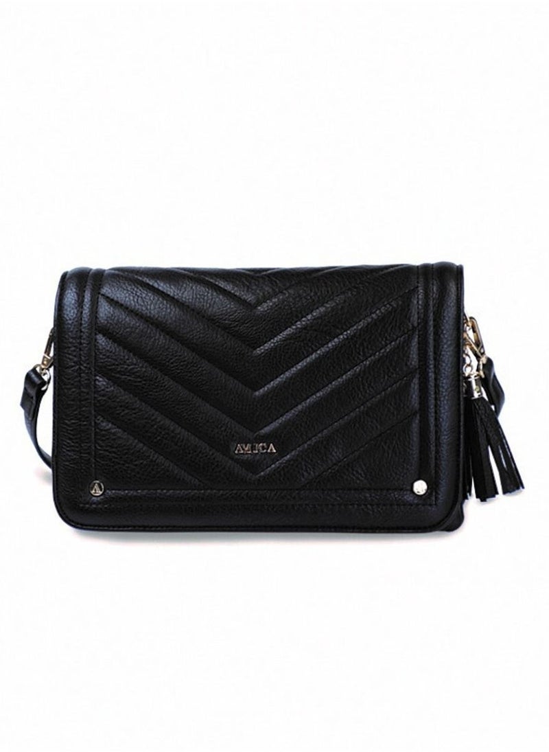 AMICA Camila Quilted Leather Crossbody Bag -Black - Image 1