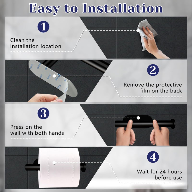 Jamestry Toilet Paper Holder, Stainless Steel & No Drilling Black Toilet Paper Holder Wall Mount, Waterproof Self Adhesive Toilet Paper Holders for Bathroom, Kitchen, Washroom - Image 4