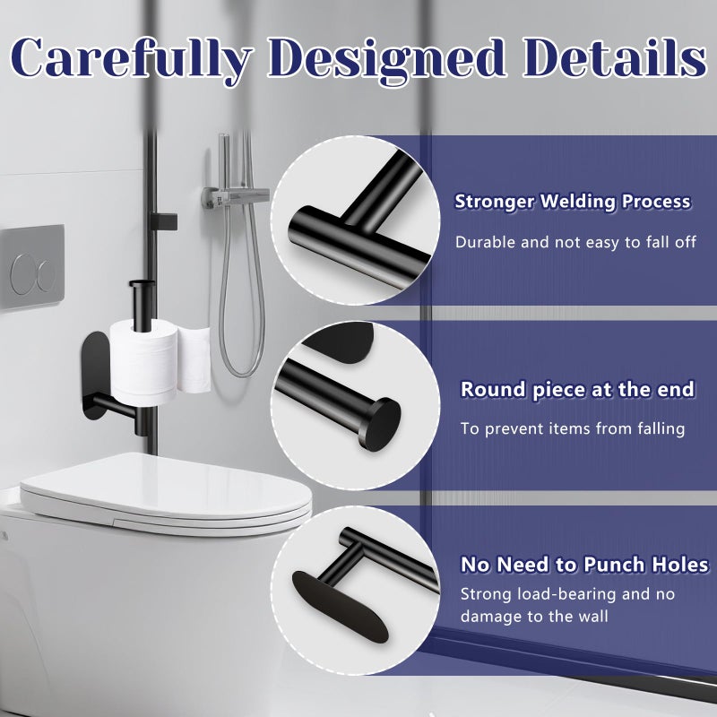 Jamestry Toilet Paper Holder, Stainless Steel & No Drilling Black Toilet Paper Holder Wall Mount, Waterproof Self Adhesive Toilet Paper Holders for Bathroom, Kitchen, Washroom - Image 3