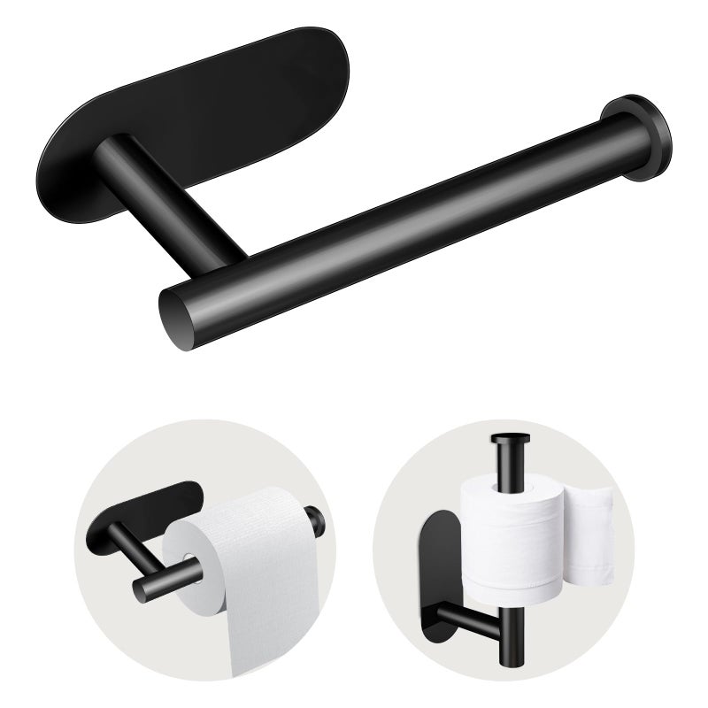 Jamestry Toilet Paper Holder, Stainless Steel & No Drilling Black Toilet Paper Holder Wall Mount, Waterproof Self Adhesive Toilet Paper Holders for Bathroom, Kitchen, Washroom - Image 1