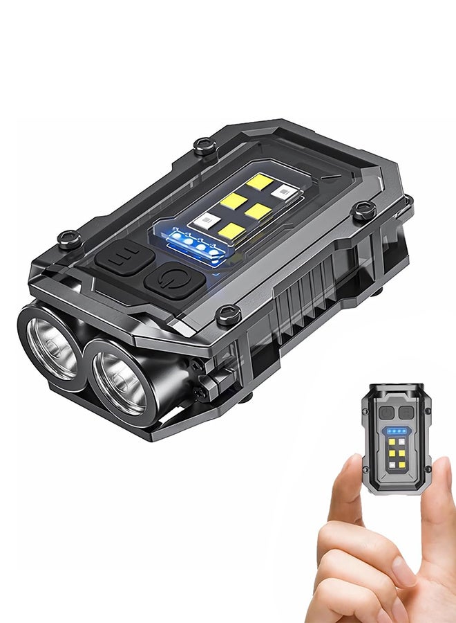 مصباح يدوي صغير قابل لإعادة الشحن مع سلسلة مفاتيح – إضاءة فائقة السطوع بقوة 1000 لومن، مصباح محمول صغير مقاوم للماء، كشاف جيب تكتيكي مزود بمغناطيس ومشبك، يحتوي على 8 أوضاع، بمنفذ شحن USB-C - Image 1