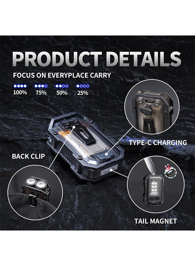 مصباح يدوي صغير قابل لإعادة الشحن مع سلسلة مفاتيح – إضاءة فائقة السطوع بقوة 1000 لومن، مصباح محمول صغير مقاوم للماء، كشاف جيب تكتيكي مزود بمغناطيس ومشبك، يحتوي على 8 أوضاع، بمنفذ شحن USB-C - Image 5