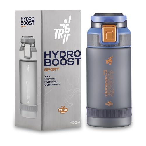 TR6 HydroBoost Sport Bottle 590ml | Tritan Water Bottle for Men & Women | Leakproof, Durable & Odour-resistant | One Touch Flip Lid Sports Bottle | Perfect for Gym & Outdoor use (Frosted, Blue) - Image 1