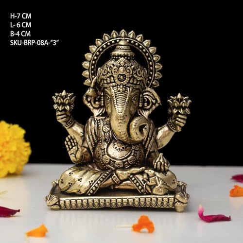 INDICAST Brass Ganesha Idol for Good Luck & Worship | 3" Ganpati Hindu God Statue Figurine Perfect for Decoration Puja & Gifting Purpose Sculpture (Weight- 150gm) - Image 2