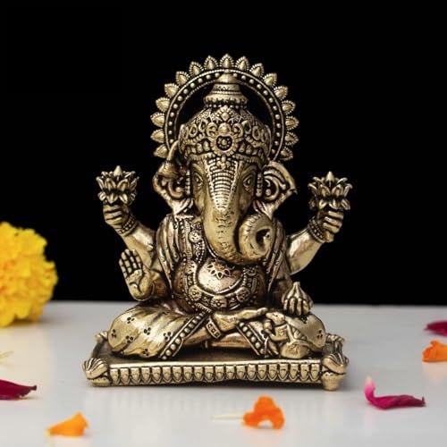 INDICAST Brass Ganesha Idol for Good Luck & Worship | 3" Ganpati Hindu God Statue Figurine Perfect for Decoration Puja & Gifting Purpose Sculpture (Weight- 150gm) - Image 1