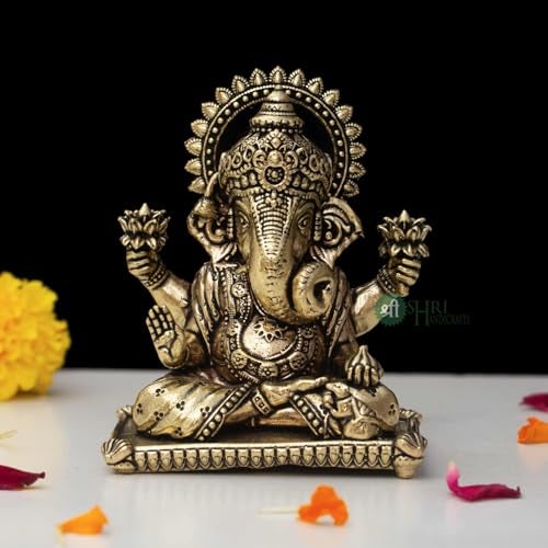 INDICAST Brass Ganesha Idol for Good Luck & Worship | 3" Ganpati Hindu God Statue Figurine Perfect for Decoration Puja & Gifting Purpose Sculpture (Weight- 150gm) - Image 3