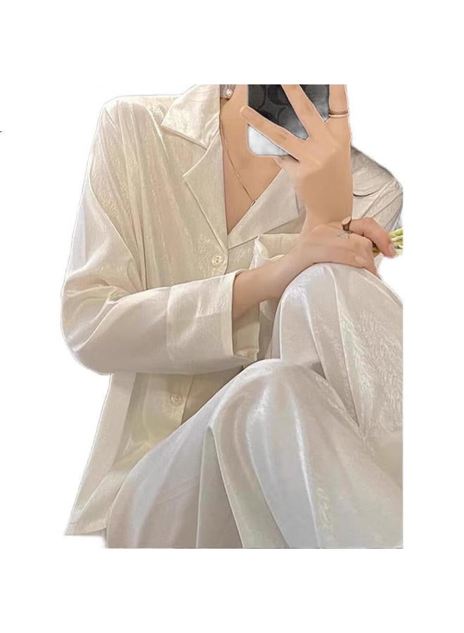 Modal Women'S Spring And Summer New Ice Silk Light Luxury High-End Minimalist Long Sleeve Home Wear Set - Image 1