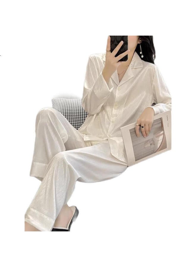 Modal Women'S Spring And Summer New Ice Silk Light Luxury High-End Minimalist Long Sleeve Home Wear Set - Image 2