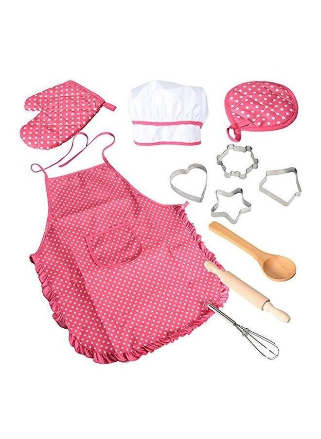 Generic - 11-Piece Chef Role Playing Kitchen Set Chef Hat 1x (26), Gloves 1x (17), Apron 1x (80x40), Spoon 1x (14.5), Rolling Pin 1x (20), Whisker 1x (12.5), Cookie Cutters 4x (4), Mitts 1x (10.5x10.5)cm - Image 1
