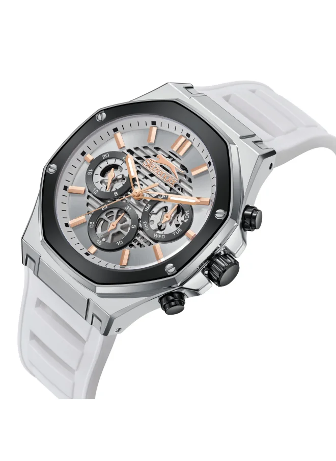 سلازنجر Men's Multi Function Display Watch With White Silicone Strap - SL.9.2390.2.05