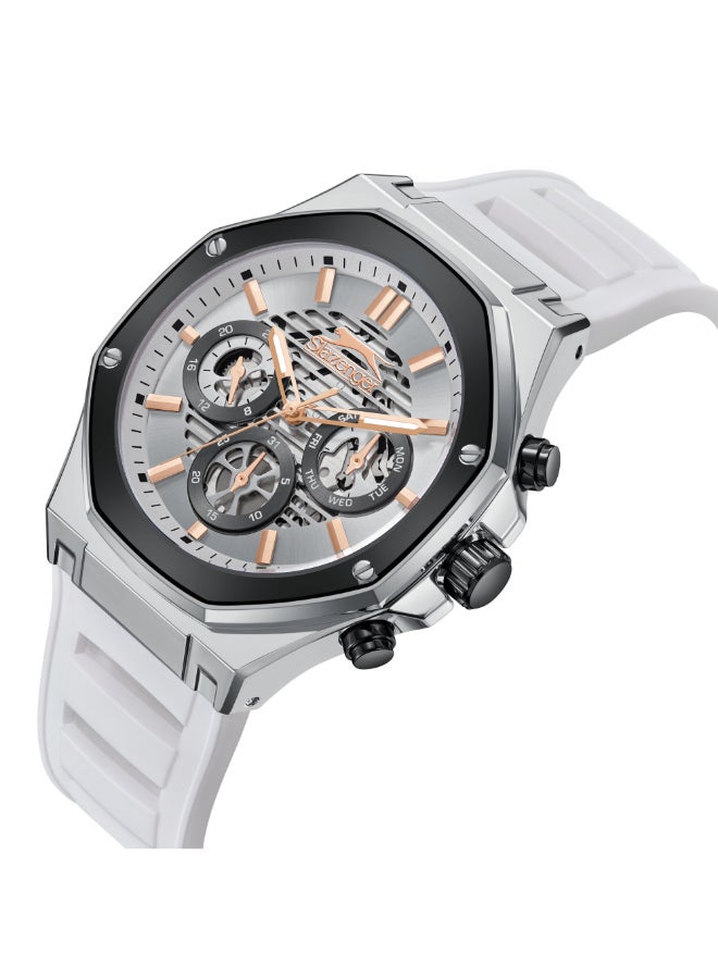 سلازنجر ساعة رجالية متعددة الوظائف بسوار سيليكون أبيض - Image 2