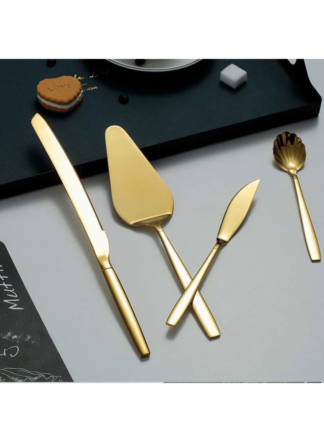 Berglander Gold Serving Utensils 10 Pieces, Titanium Golden Plating Serving Spoons, Included Cake Knife Cake Server Serving Forks Sugar Spoon Salad Spoon Forks Butter Knife Gravy Ladle ect. - Image 5
