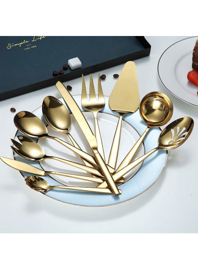 Berglander Gold Serving Utensils 10 Pieces, Titanium Golden Plating Serving Spoons, Included Cake Knife Cake Server Serving Forks Sugar Spoon Salad Spoon Forks Butter Knife Gravy Ladle ect. - Image 2