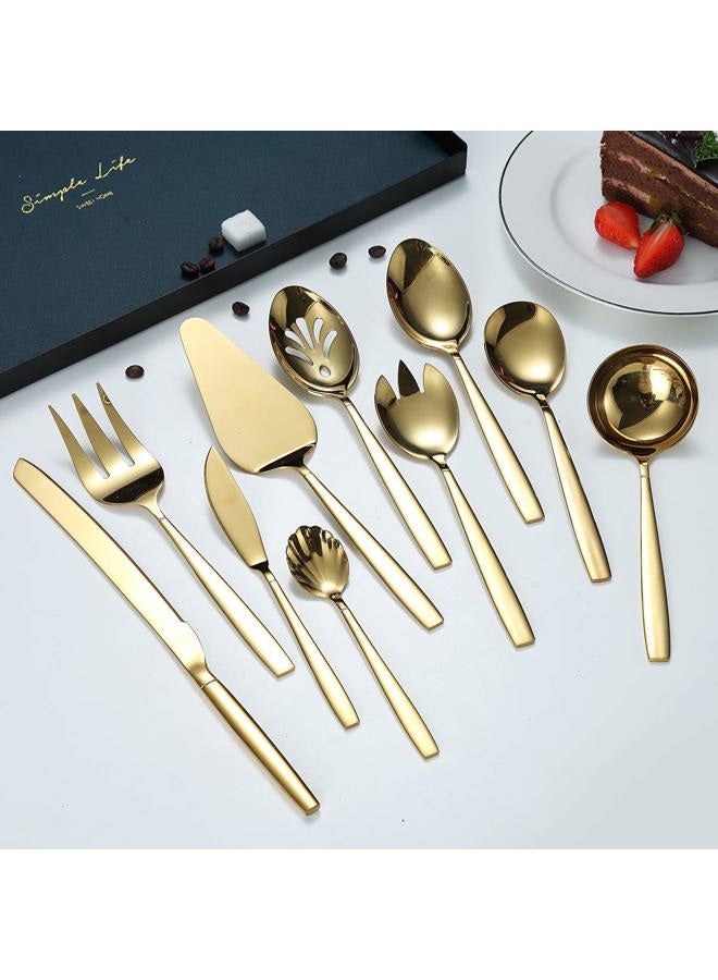 Berglander Gold Serving Utensils 10 Pieces, Titanium Golden Plating Serving Spoons, Included Cake Knife Cake Server Serving Forks Sugar Spoon Salad Spoon Forks Butter Knife Gravy Ladle ect. - Image 3