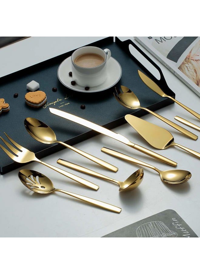 Berglander Gold Serving Utensils 10 Pieces, Titanium Golden Plating Serving Spoons, Included Cake Knife Cake Server Serving Forks Sugar Spoon Salad Spoon Forks Butter Knife Gravy Ladle ect. - Image 4