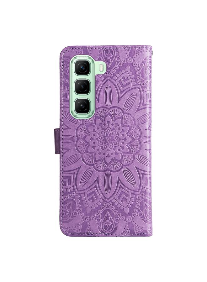 Green Tiger Case For Infinix Hot 50 5G Embossed Sunflower Leather Phone Case - Image 3