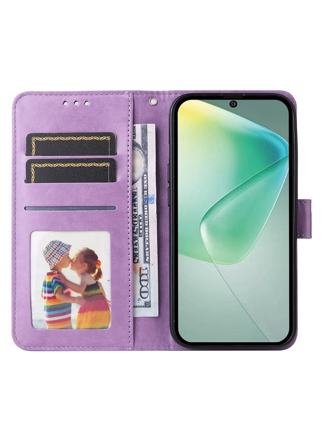 Green Tiger Case For Infinix Hot 50 5G Embossed Sunflower Leather Phone Case - Image 4