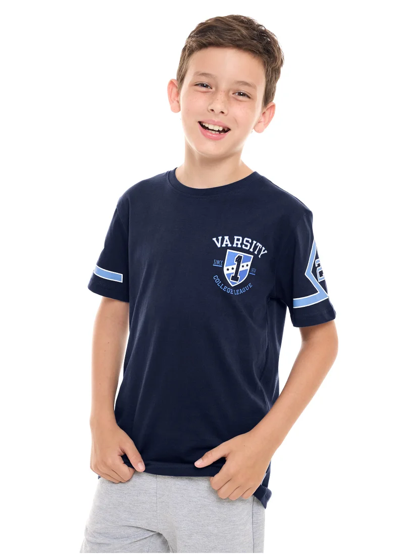 فكتور اند جين Victor and Jane  Boys' T-Shirt Graphic Printed  - Dark Blue