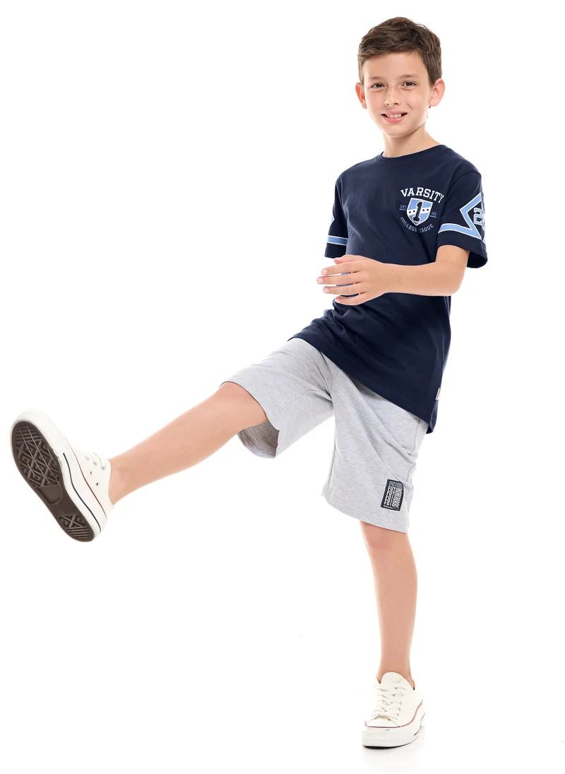 فكتور اند جين Victor and Jane  Boys' T-Shirt Graphic Printed  - Dark Blue