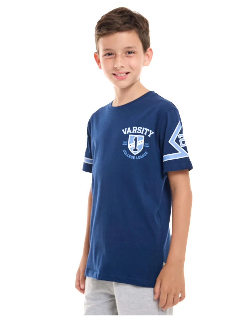 victor and jane Victor and Jane  Boys' T-Shirt Varsity College Printed - Dark Blue