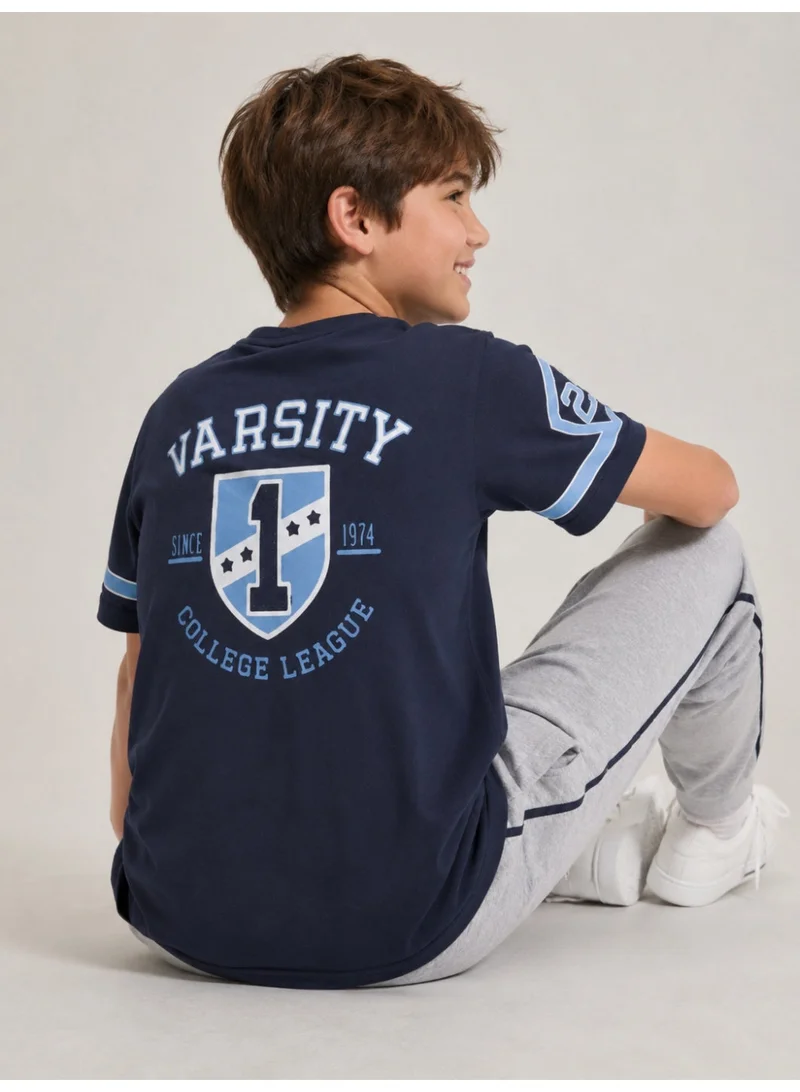 Victor and Jane  Boys' T-Shirt Graphic Printed  - Dark Blue