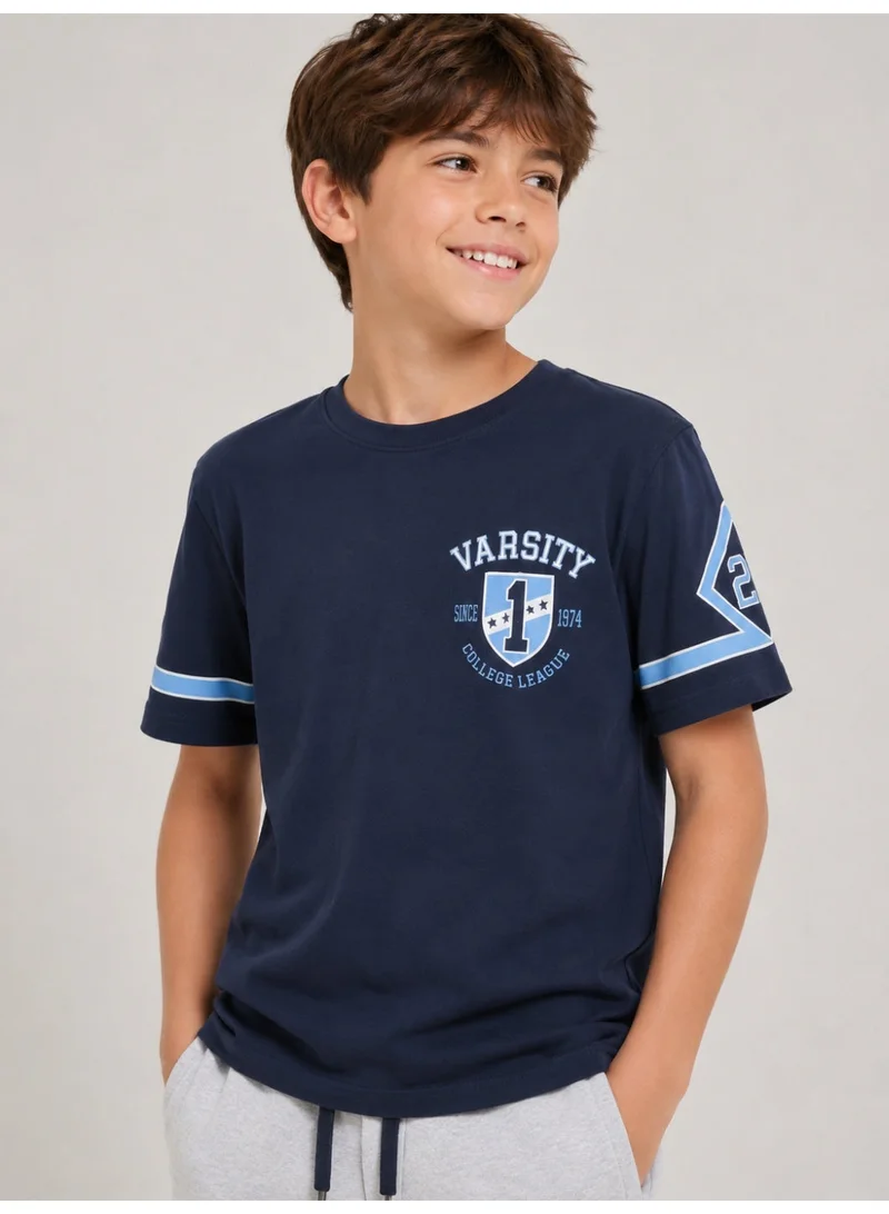 Victor And Jane  Victor and Jane  Boys' T-Shirt Graphic Printed  - Dark Blue for Men | Best Price UAE