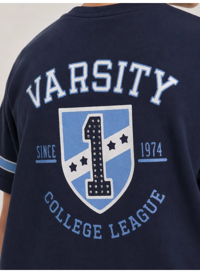 Victor And Jane  Victor and Jane  Boys' T-Shirt Graphic Printed  - Dark Blue for Men | Best Price UAE