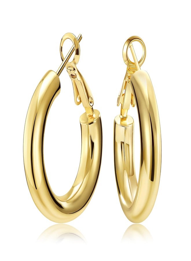 SHOWNII Chunky Gold Hoop Earrings - 14K Gold Plated Earrings for Women Hollow Tube Thick Hoops Graduation Gifts for Her - Image 1
