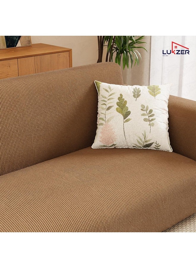 Lukzer 3 Seater Textured Dark Beige Checked Pattern Sofa Cover | 360° Fully Covered Anti-Slip Washable Couch Cover Protecter | 280 GSM Stretch Fit Jacquard Fabric Slipcover (180-230cm/SC-058-03) - Image 5