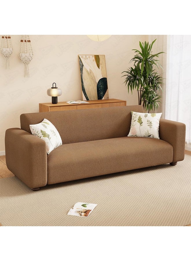 Lukzer 3 Seater Textured Dark Beige Checked Pattern Sofa Cover | 360° Fully Covered Anti-Slip Washable Couch Cover Protecter | 280 GSM Stretch Fit Jacquard Fabric Slipcover (180-230cm/SC-058-03) - Image 1