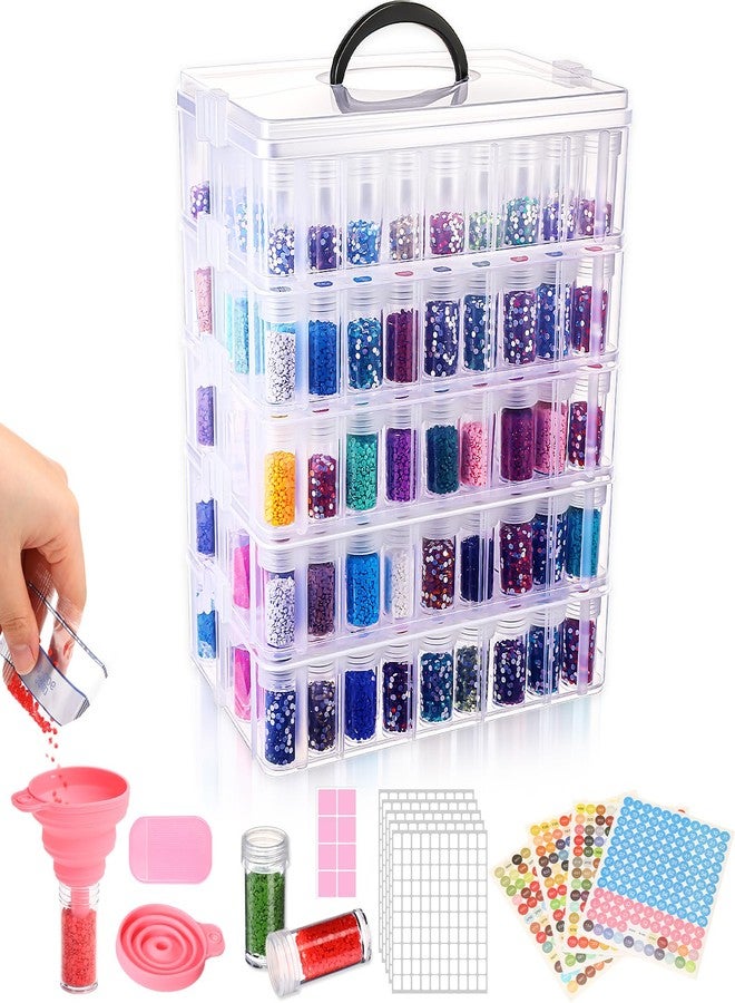 Willinglong Diamond Painting Storage Containers with 260 Grids Diamond Art Storage Bead Organizer Painting Accessories DIY Jewelry Craft(5 Tier, Pink) - Image 1