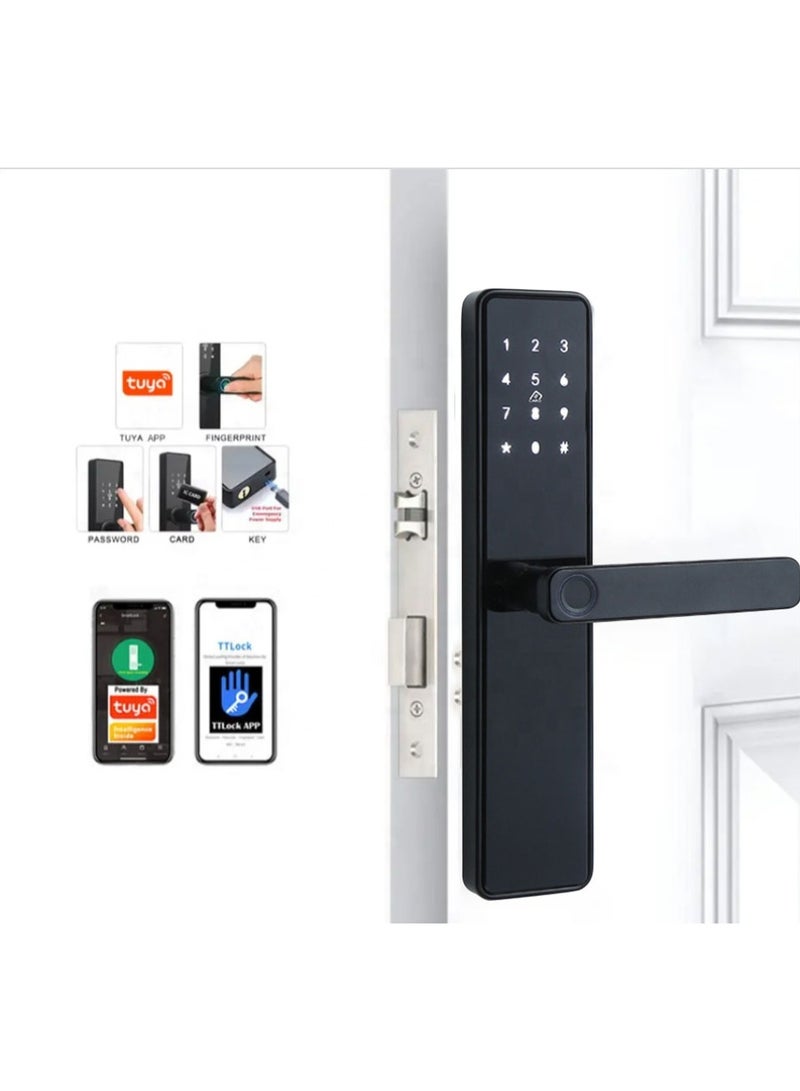 قفل باب ذكي 5 في 1 مع تطبيق TTLock وTuya - دخول بدون مفتاح ببصمة الإصبع - مقبض باب إلكتروني يدعم شبكة الواي فاي - مثالي للأبواب الخشبية، المنازل، وشقق "جاذر إن" وAirbnb - Image 1