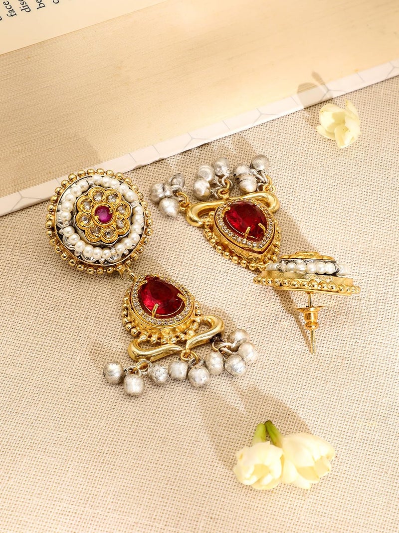 Rubans 22K Gold-Plated Ruby,Emerald & Blue Stone Studded Choker Set with Gold & Silver Beads - Image 3