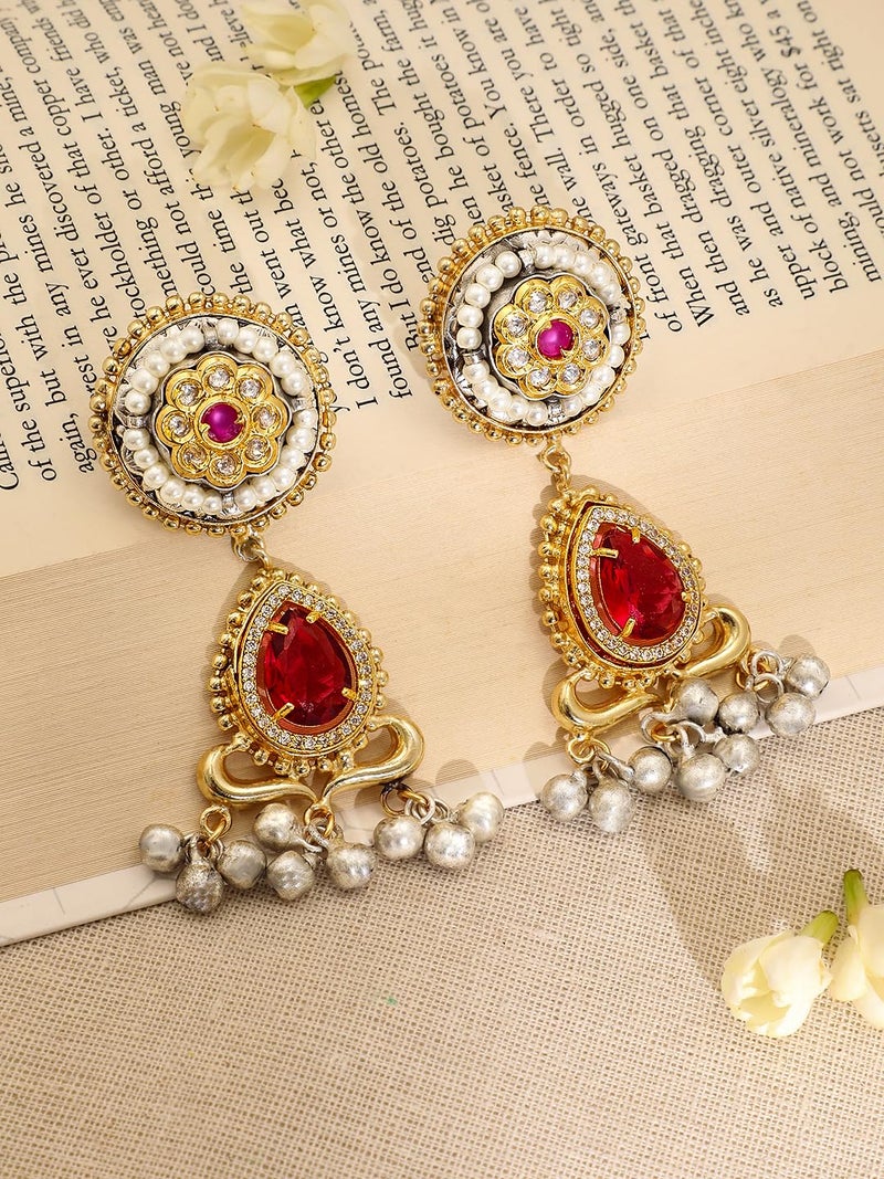 Rubans 22K Gold-Plated Ruby,Emerald & Blue Stone Studded Choker Set with Gold & Silver Beads - Image 2